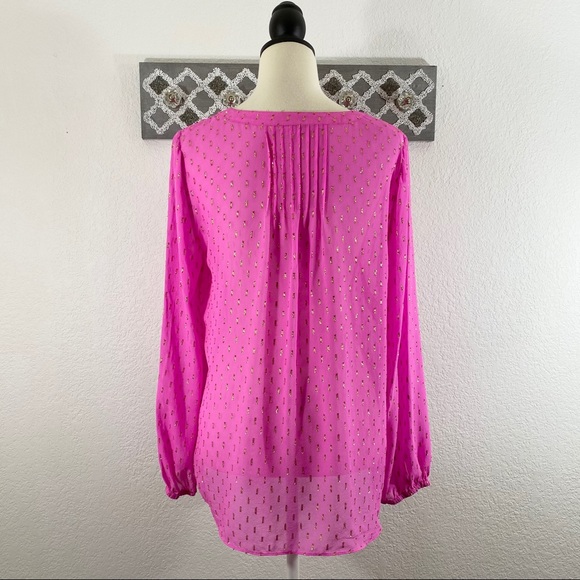 Lilly Pulitzer Colby Pintuck Top Silk Pink, Size L - Picture 7 of 10